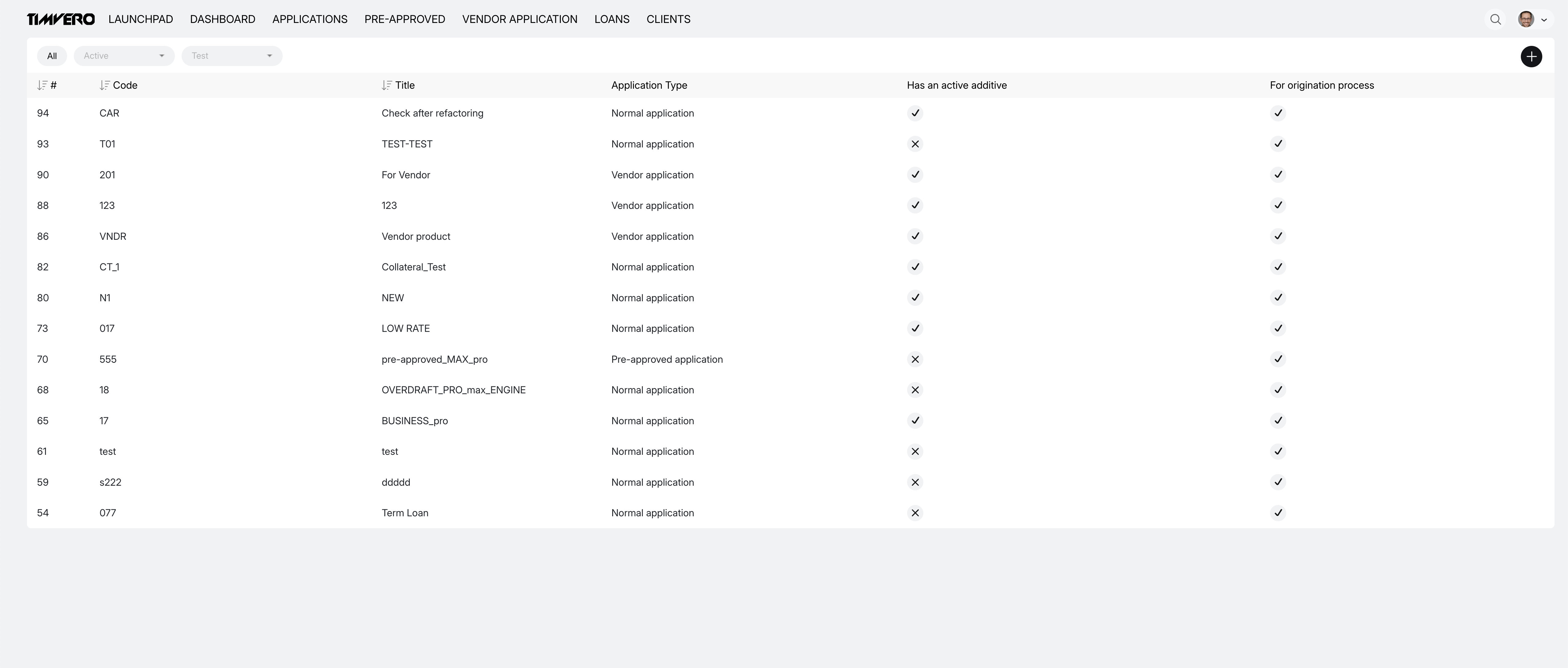 Credit Products Interface